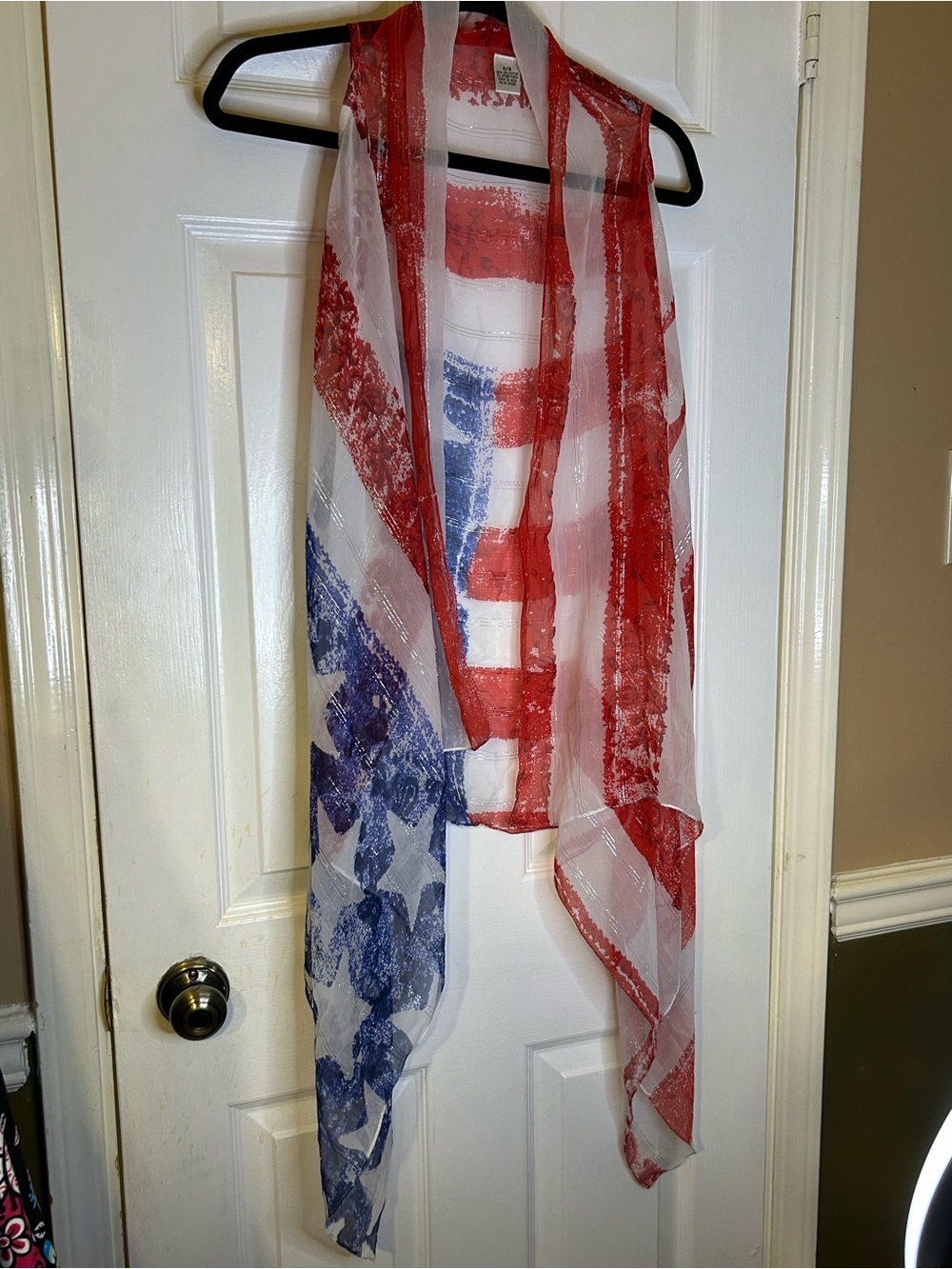Red White and Blue Sheer Flag Scarf Vest - One Size